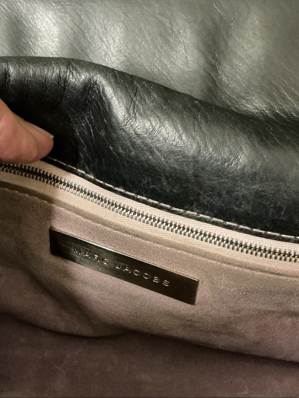 Marc Jacobs Vintage Black Leather Double-Handle Shoulder Bag Pink Stitching - Picture 10 of 13